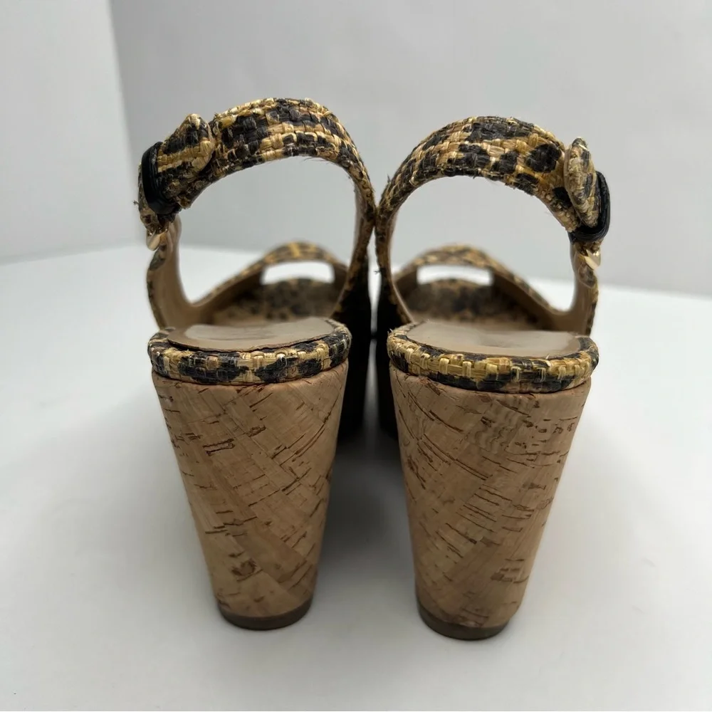 Stuart Weitzman Leopard Print Slingback Cork Wedge Size 7 - Picture 5 of 13